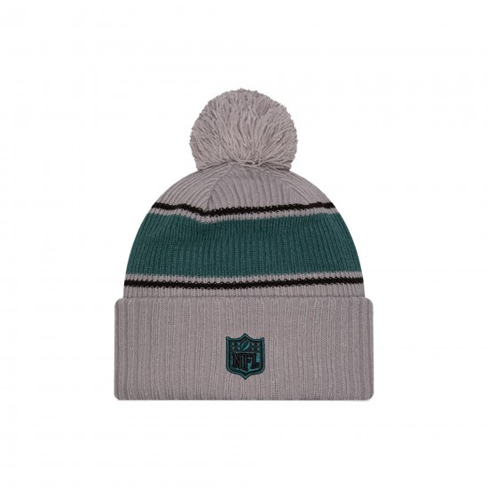 Philadelphia Eagles  New Era Gray 2024 Sideline Sport Cuffed Knit Hat with Pom