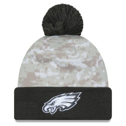 Philadelphia Eagles  New Era White-Graphite 2024 Salute To Service Digital Camo Cuffed Knit Hat with Pom
