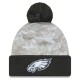 Philadelphia Eagles  New Era White-Graphite 2024 Salute To Service Digital Camo Cuffed Knit Hat with Pom