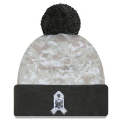 Philadelphia Eagles  New Era White-Graphite 2024 Salute To Service Digital Camo Cuffed Knit Hat with Pom