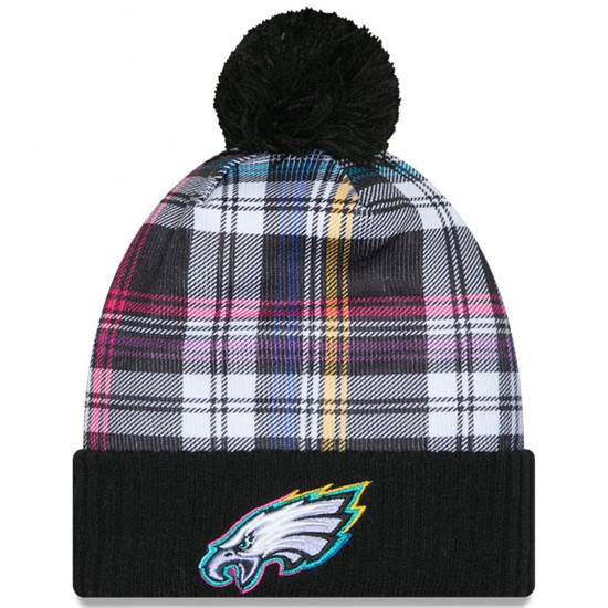 Philadelphia Eagles New Era Black 2024 NFL Crucial Catch Cuffed Knit Hat with Pom