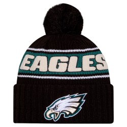 Philadelphia Eagles New Era Black 2024 Sideline Cuffed Knit Hat with Pom