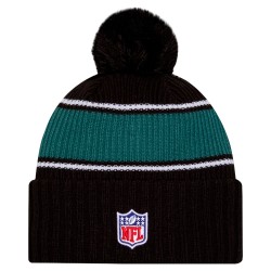 Philadelphia Eagles New Era Black 2024 Sideline Cuffed Knit Hat with Pom