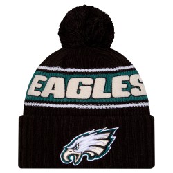 Philadelphia Eagles New Era Black 2024-25 Sideline Cuffed Knit Hat with Pom