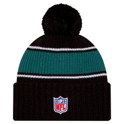 Philadelphia Eagles New Era Black 2024-25 Sideline Cuffed Knit Hat with Pom