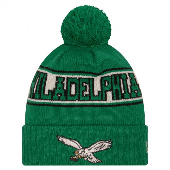 Philadelphia Eagles New Era Kelly Green Retro Cuffed Knit Hat with Pom