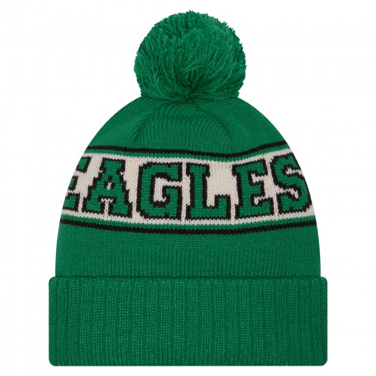 Philadelphia Eagles New Era Kelly Green Retro Cuffed Knit Hat with Pom