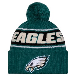 Philadelphia Eagles New Era Midnight Green 2024 Sideline Cuffed Knit Hat with Pom