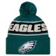 Philadelphia Eagles New Era Midnight Green 2024 Sideline Cuffed Knit Hat with Pom