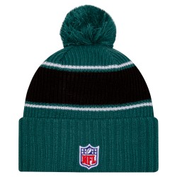 Philadelphia Eagles New Era Midnight Green 2024 Sideline Cuffed Knit Hat with Pom