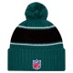 Philadelphia Eagles New Era Midnight Green 2024 Sideline Cuffed Knit Hat with Pom