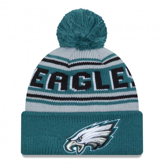 Philadelphia Eagles New Era Midnight Green Main Cuffed Knit Hat with Pom