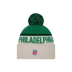 Philadelphia Eagles New Era Stone NFL Sideline Historic Cuffed Knit Hat with Pom