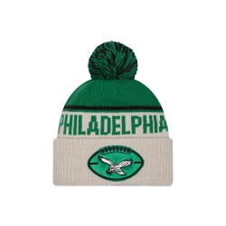 Philadelphia Eagles New Era Stone NFL Sideline Historic Cuffed Knit Hat with Pom