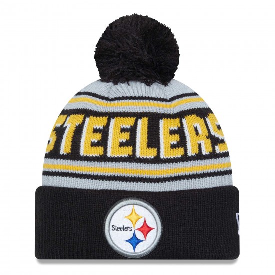 Pittsburgh Steelers  New Era Black  Main Cuffed Knit Hat with Pom
