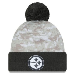 Pittsburgh Steelers  New Era White-Graphite 2024 Salute To Service Digital Camo Cuffed Knit Hat with Pom