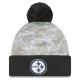 Pittsburgh Steelers  New Era White-Graphite 2024 Salute To Service Digital Camo Cuffed Knit Hat with Pom