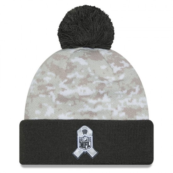 Pittsburgh Steelers  New Era White-Graphite 2024 Salute To Service Digital Camo Cuffed Knit Hat with Pom