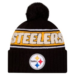 Pittsburgh Steelers New Era Black 2024 Sideline Cuffed Knit Hat with Pom