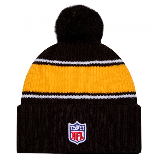 Pittsburgh Steelers New Era Black 2024 Sideline Cuffed Knit Hat with Pom