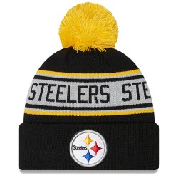 Pittsburgh Steelers New Era Black Repeat Cuffed Knit Hat with Pom