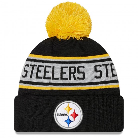 Pittsburgh Steelers New Era Black Repeat Cuffed Knit Hat with Pom
