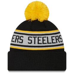 Pittsburgh Steelers New Era Black Repeat Cuffed Knit Hat with Pom