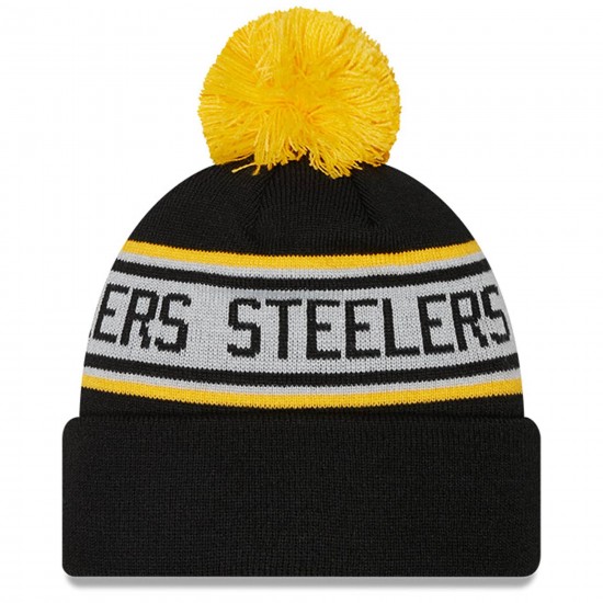 Pittsburgh Steelers New Era Black Repeat Cuffed Knit Hat with Pom