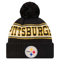 Pittsburgh Steelers New Era Black Retro Cuffed Knit Hat with Pom