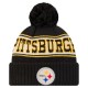 Pittsburgh Steelers New Era Black Retro Cuffed Knit Hat with Pom