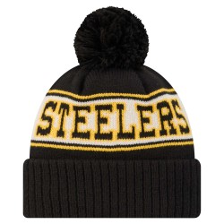 Pittsburgh Steelers New Era Black Retro Cuffed Knit Hat with Pom