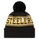 Pittsburgh Steelers New Era Black Retro Cuffed Knit Hat with Pom