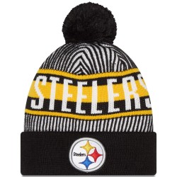 Pittsburgh Steelers New Era Black Striped  Cuffed Knit Hat with Pom