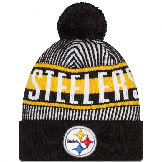 Pittsburgh Steelers New Era Black Striped  Cuffed Knit Hat with Pom