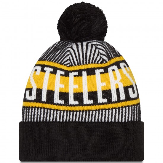 Pittsburgh Steelers New Era Black Striped  Cuffed Knit Hat with Pom