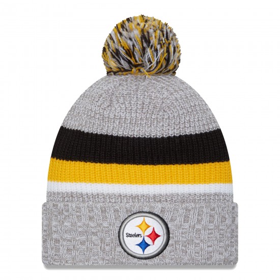 Pittsburgh Steelers New Era Heather Gray Cuffed Knit Hat with Pom