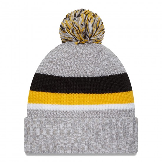 Pittsburgh Steelers New Era Heather Gray Cuffed Knit Hat with Pom