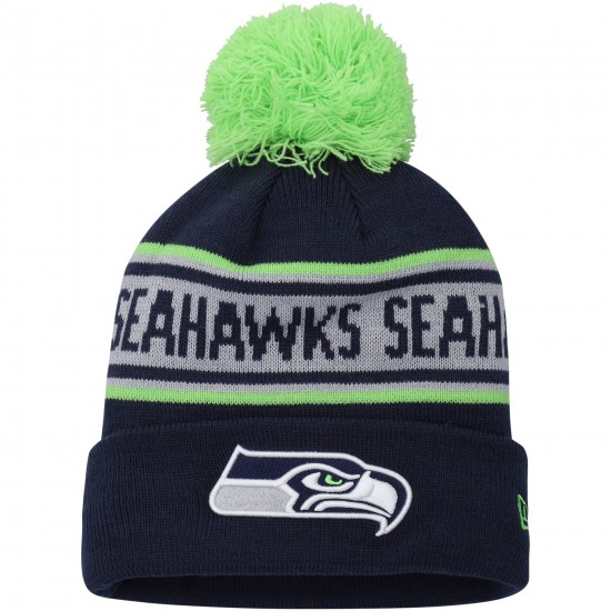 Preschool Seattle Seahawks New Era College Navy Repeat Cuffed Knit Hat with Pom