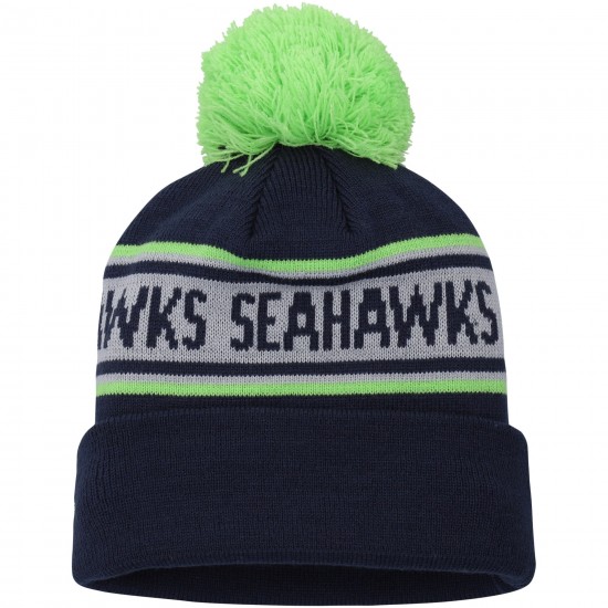 Preschool Seattle Seahawks New Era College Navy Repeat Cuffed Knit Hat with Pom