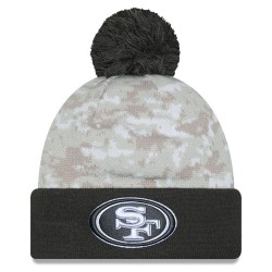 San Francisco 49ers  New Era White-Graphite 2024 Salute To Service Digital Camo Cuffed Knit Hat with Pom