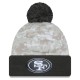 San Francisco 49ers  New Era White-Graphite 2024 Salute To Service Digital Camo Cuffed Knit Hat with Pom