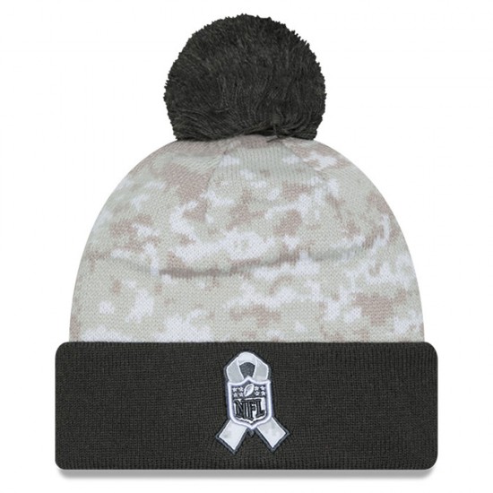 San Francisco 49ers  New Era White-Graphite 2024 Salute To Service Digital Camo Cuffed Knit Hat with Pom