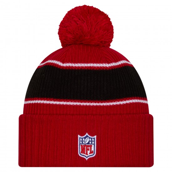 San Francisco 49ers New Era Scarlet 2024 Sideline Cuffed Knit Hat with Pom