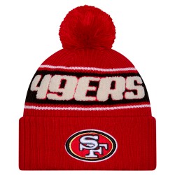 San Francisco 49ers New Era Scarlet 2024 Sideline Sport Cuffed Knit Hat with Pom