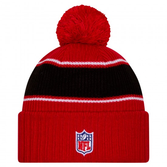 San Francisco 49ers New Era Scarlet 2024 Sideline Sport Cuffed Knit Hat with Pom