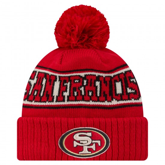 San Francisco 49ers New Era Scarlet Retro Cuffed Knit Hat with Pom