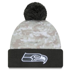 Seattle Seahawks  New Era White-Graphite 2024 Salute To Service Digital Camo Cuffed Knit Hat with Pom