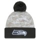 Seattle Seahawks  New Era White-Graphite 2024 Salute To Service Digital Camo Cuffed Knit Hat with Pom
