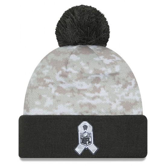Seattle Seahawks  New Era White-Graphite 2024 Salute To Service Digital Camo Cuffed Knit Hat with Pom