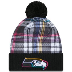Seattle Seahawks New Era Black 2024 NFL Crucial Catch Cuffed Knit Hat with Pom